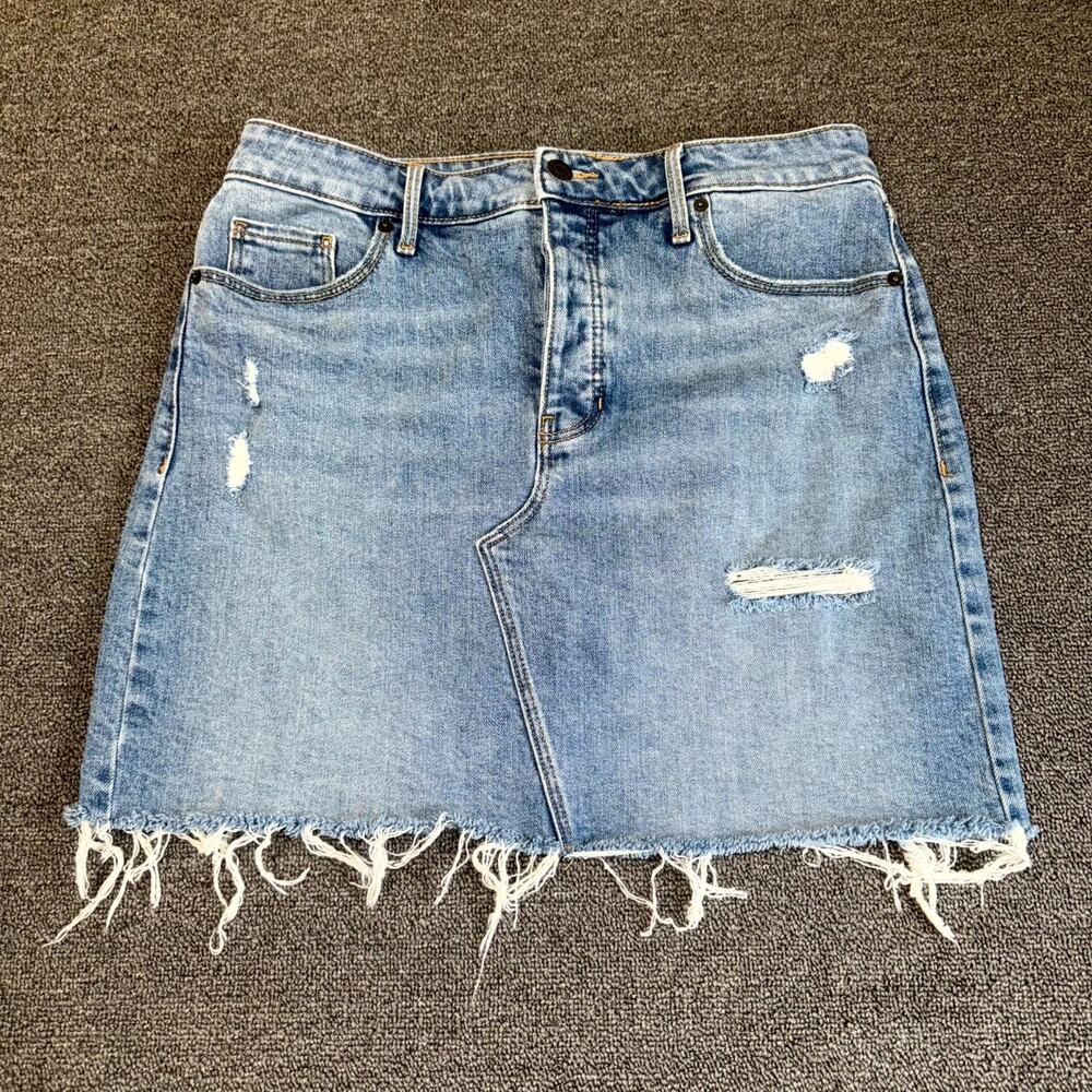Old Navy Button-Fly Raw-Hem Jean Skirt Women's Size 8 Blue Distressed Casual
